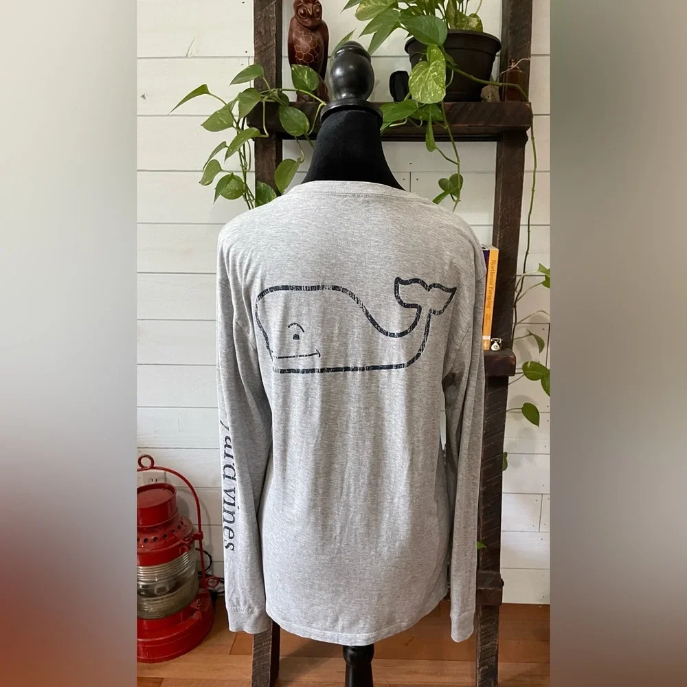 Vineyard Vines: Gray Long Sleeve Shirt with Whale Logo